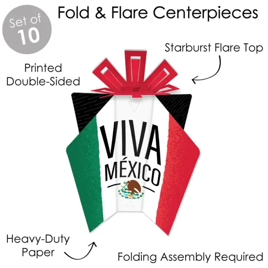 Big Dot of Happiness Viva Mexico - Table Decorations - Mexican Independence Day Party Fold and Flare Centerpieces - 10 Count {6}