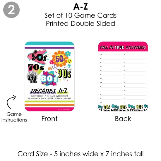 Big Dot of Happiness Through the Decades - 4 50s, 60s, 70s, 80s, and 90s Party Games - 10 Cards Each - Gamerific Bundle {7}