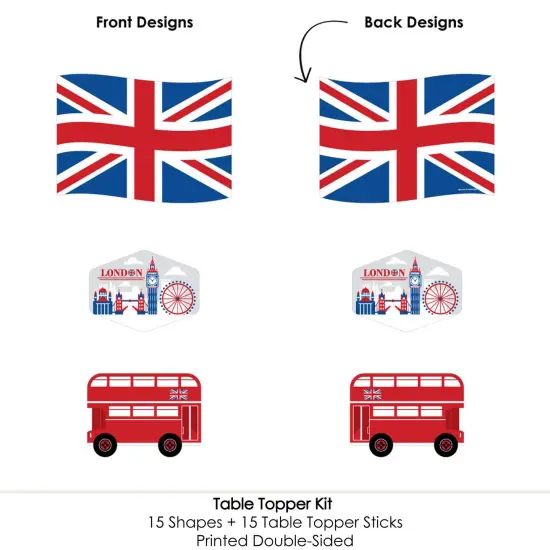 Big Dot of Happiness Cheerio, London - British UK Party Centerpiece Sticks - Table Toppers - Set of 15 {6}