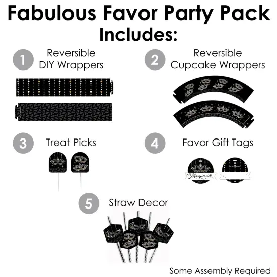 Big Dot of Happiness Masquerade - Mask Party Favors and Cupcake Kit - Fabulous Favor Party Pack - 100 Pieces {3}