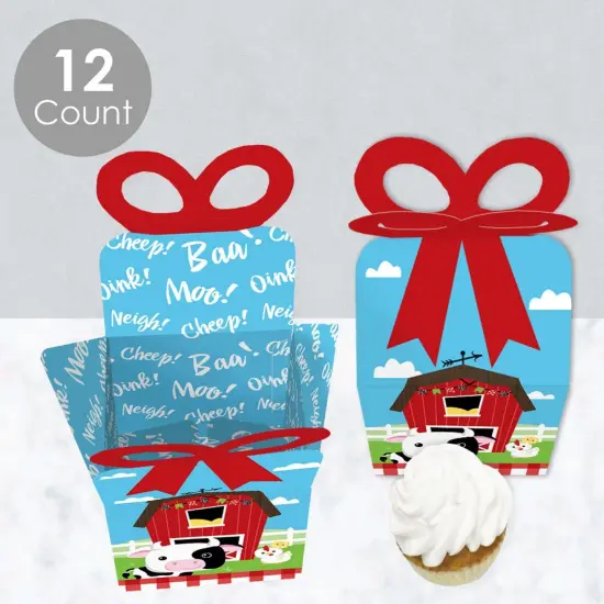 Big Dot of Happiness Farm Animals - Square Favor Gift Boxes - Barnyard Baby Shower or Birthday Party Bow Boxes - Set of 12 {4}