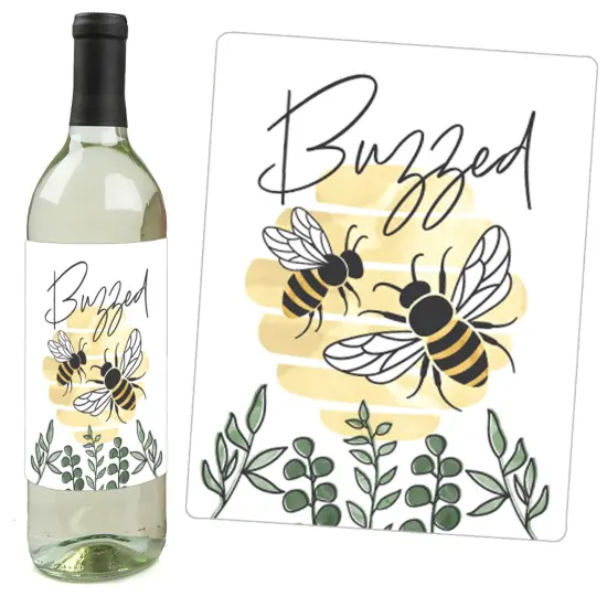 Big Dot of Happiness Little Bumblebee - Bee Baby Shower or Birthday Party Decorations for Women and Men - Wine Bottle Label Stickers - Set of 4 {6}