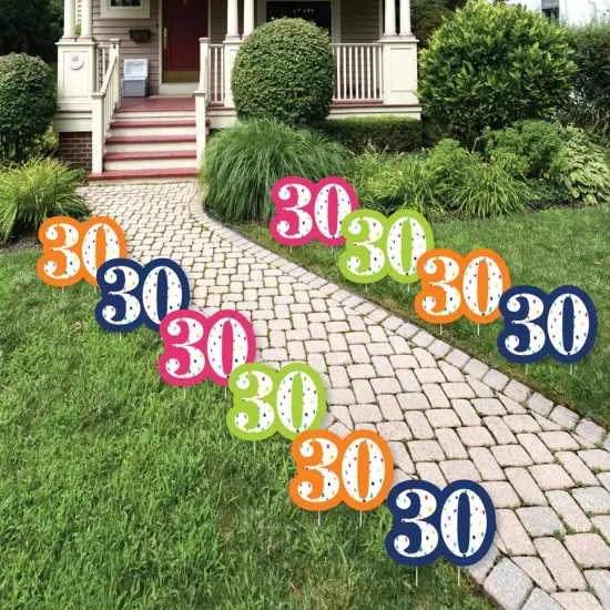 Big Dot of Happiness 30th Birthday - Cheerful Happy Birthday - Lawn Decorations - Outdoor Thirtieth Birthday Party Yard Decorations - 10 Piece {1}