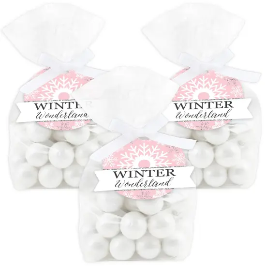 Big Dot of Happiness Pink Winter Wonderland - Holiday Snowflake Birthday Party and Baby Shower Clear Goodie Favor Bags - Treat Bags With Tags 12 Ct {1}