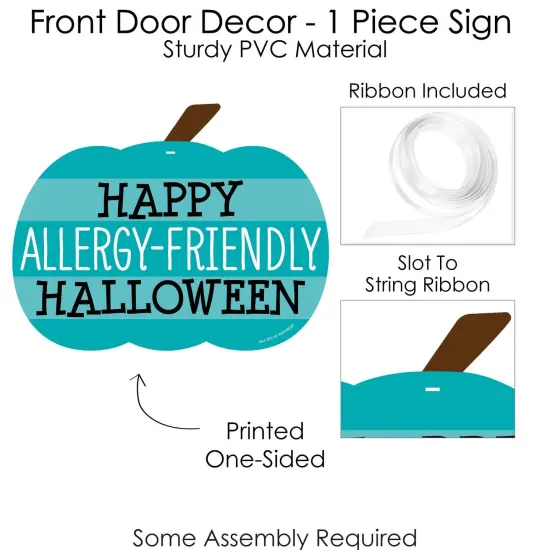 Big Dot of Happiness Teal Pumpkin - Hanging Porch Halloween Allergy Friendly Trick or Trinket Outdoor Decorations - Front Door Decor - 1 Piece Sign {6}