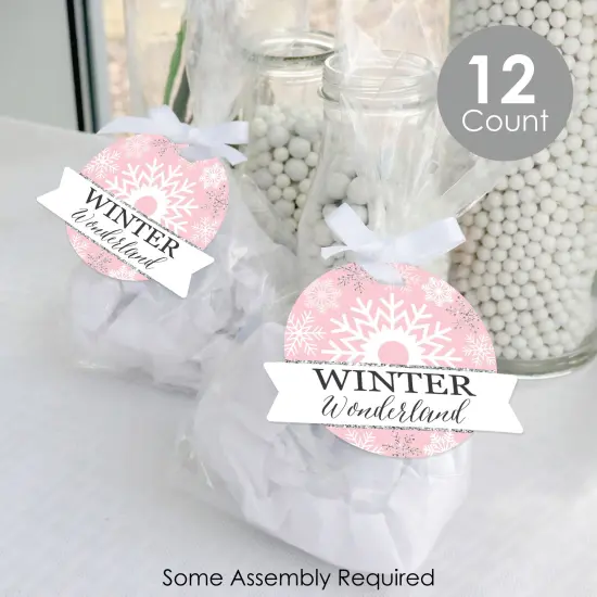 Big Dot of Happiness Pink Winter Wonderland - Holiday Snowflake Birthday Party and Baby Shower Clear Goodie Favor Bags - Treat Bags With Tags 12 Ct {3}