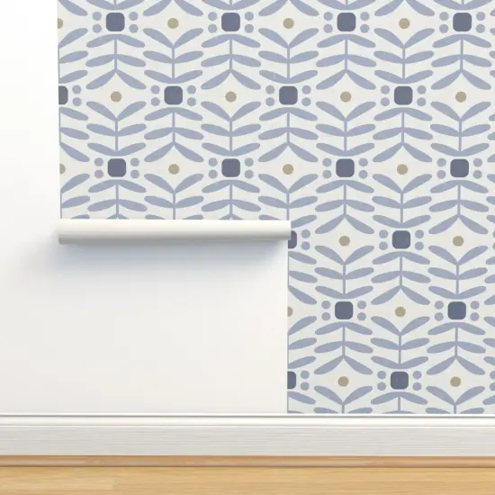 Peel & Stick Wallpaper 2FT Wide Botanical Diamonds Large Geometric Neutral Blue Denim Dot Stripe Abstract Custom Removable Wallpaper by Spoonflower {2}