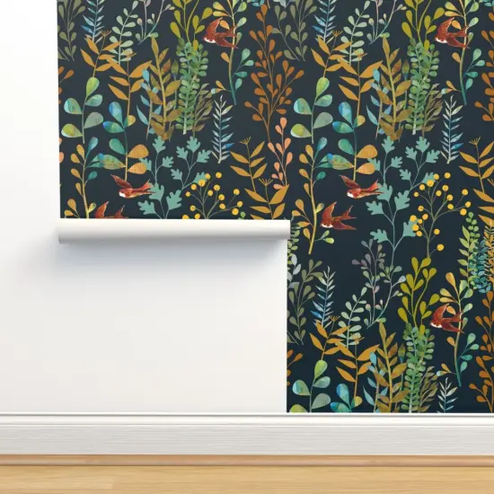 Pre-Pasted Wallpaper 2FT Wide Botanical Watercolor Fern Nature Plant Garden Nursery Custom Pre-pasted Wallpaper by Spoonflower {2}