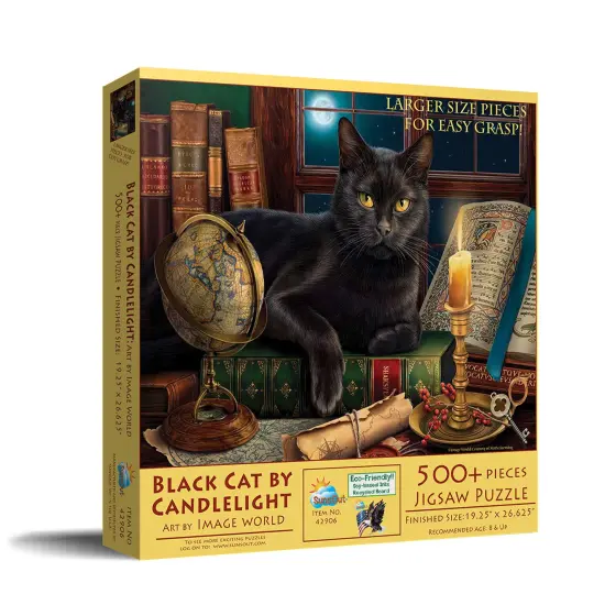 Sunsout Black Cat by Candlelight 500 pc Large Pieces Jigsaw Puzzle 42906 {3}