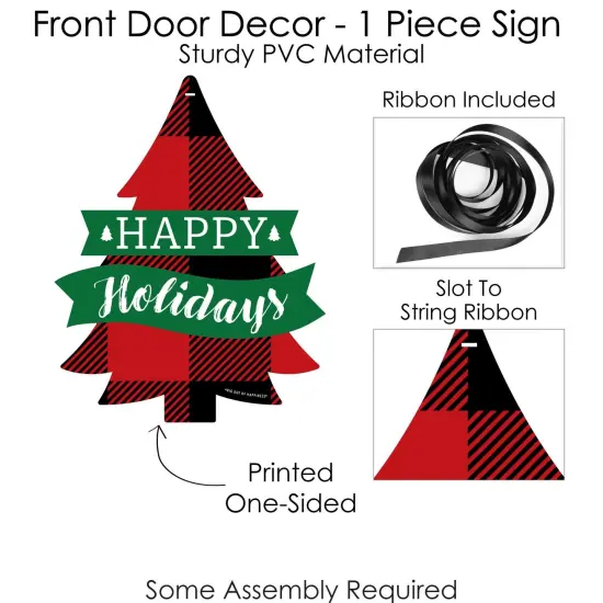 Big Dot of Happiness Holiday Plaid Trees - Hanging Porch Buffalo Plaid Christmas Party Outdoor Decorations - Front Door Decor - 1 Piece Sign {6}