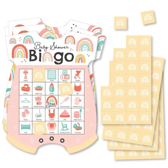 Big Dot of Happiness Hello Rainbow - Picture Bingo Cards and Markers - Boho Baby Shower Shaped Bingo Game - Set of 18 {1}