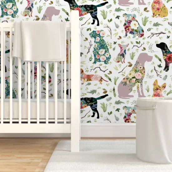 Pre-Pasted Wallpaper 2FT Wide Floral Dogs Kids Baby Rescue Rustic Colorful Watercolor Custom Pre-pasted Wallpaper by Spoonflower {3}