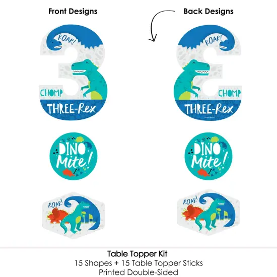 Big Dot of Happiness 3rd Birthday Roar Dinosaur - Three Rex Dino Third Birthday Party Centerpiece Sticks - Table Toppers - Set of 15 {6}