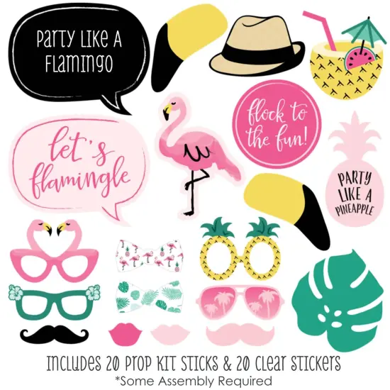 Big Dot of Happiness Pink Flamingo - Party Like a Pineapple - Tropical Summer Party Photo Booth Props Kit - 20 Count {3}