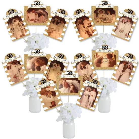 Big Dot of Happiness We Still Do - 50th Wedding Anniversary - Anniversary Party Picture Centerpiece Sticks - Photo Table Toppers - 15 Pieces {1}
