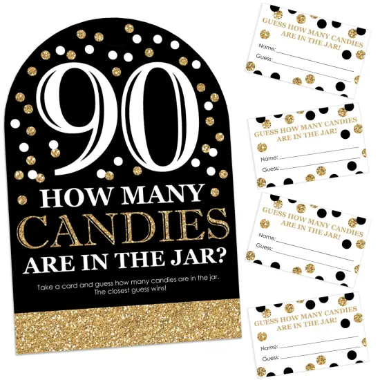 Big Dot of Happiness Adult 90th Birthday - Gold - How Many Candies Birthday Party Game - 1 Stand and 40 Cards - Candy Guessing Game {1}