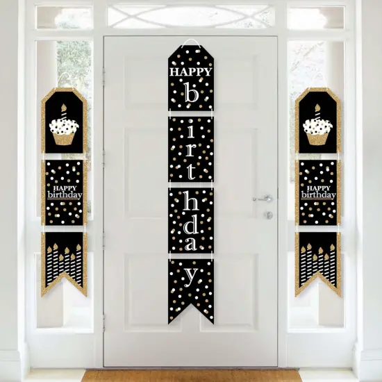 Big Dot of Happiness Adult Happy Birthday - Gold - Hanging Vertical Paper Door Banners - Birthday Party Wall Decoration Kit - Indoor Door Decor {1}
