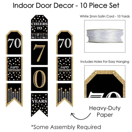 Big Dot of Happiness Adult 70th Birthday - Gold - Hanging Vertical Paper Door Banners - Birthday Party Wall Decoration Kit - Indoor Door Decor {6}