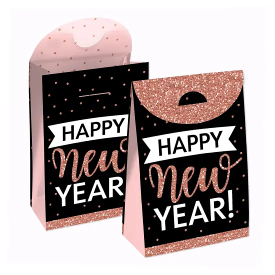 Big Dot of Happiness Rose Gold Happy New Year - New Years Eve Gift Favor Bags - Party Goodie Boxes - Set of 12 {1}