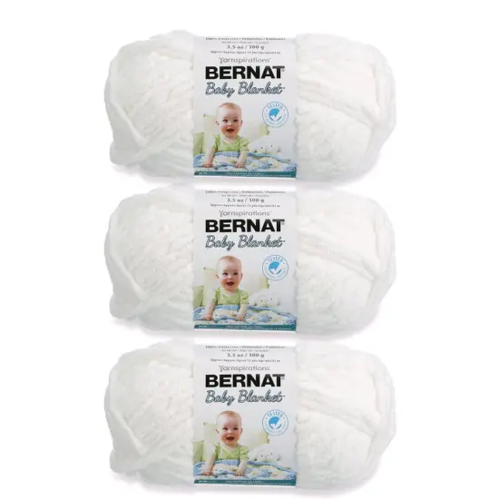 Bernat Baby Blanket White Yarn - 3 Pack of 100g/3.5oz - Polyester - 6 Super Bulky - 72 Yards - Knitting/Crochet {1}