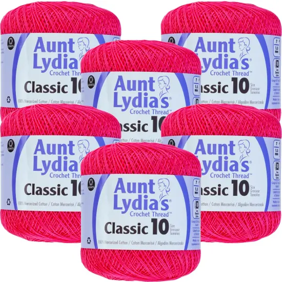 Multipack of 6 - Aunt Lydia's Classic Crochet Thread Size 10-Hot Pink {1}