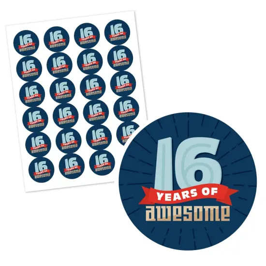 Big Dot of Happiness Boy 16th Birthday - Sweet Sixteen Birthday Party Circle Sticker Labels - 24 Count {3}