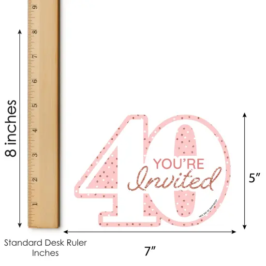 Big Dot of Happiness 40th Pink Rose Gold Birthday - Shaped Fill-In Invitations - Happy Birthday Party Invitation Cards with Envelopes - Set of 12 {7}