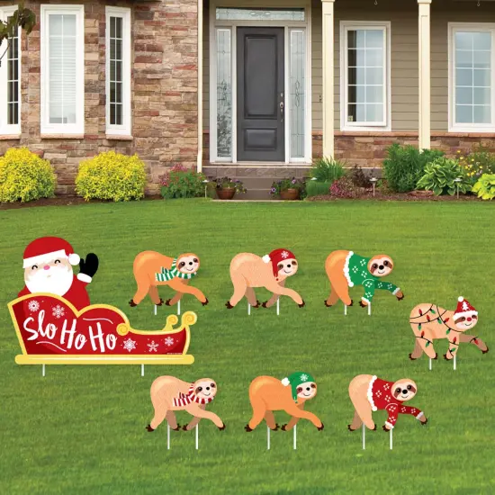 Big Dot of Happiness Sloth Christmas Santa Sleigh - Yard Sign and Outdoor Lawn Decorations - Merry Slothmas Holiday Party Yard Signs - Set of 8 {1}