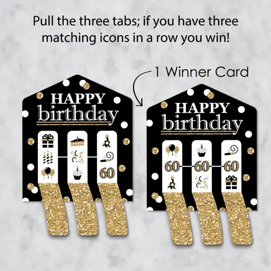 Big Dot of Happiness Adult 60th Birthday - Gold - Birthday Party Game Pickle Cards - Pull Tabs 3-in-a-Row - Set of 12 {4}