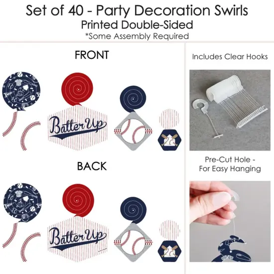 Big Dot of Happiness Batter Up - Baseball - Baby Shower or Birthday Party Hanging Decor - Party Decoration Swirls - Set of 40 {7}