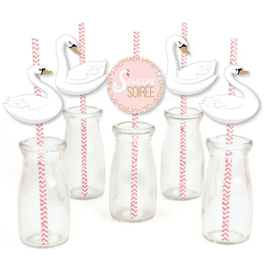 Big Dot of Happiness Swan Soiree - Paper Straw Decor - White Swan Baby Shower or Birthday Party Striped Decorative Straws - Set of 24 {1}