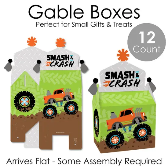 Big Dot of Happiness Smash and Crash - Monster Truck - Treat Box Party Favors - Boy Birthday Party Goodie Gable Boxes - Set of 12 {7}