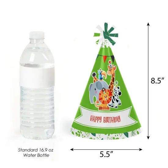 Big Dot of Happiness Jungle Party Animals - Cone Safari Zoo Animal Happy Birthday Party Hats for Kids and Adults - Set of 8 (Standard Size) {4}