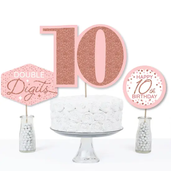 Big Dot of Happiness 10th Pink Rose Gold Birthday - Happy Birthday Party Centerpiece Sticks - Table Toppers - Set of 15 {4}