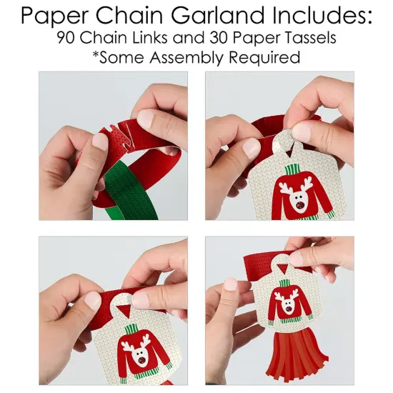 Big Dot of Happiness Ugly Sweater - 90 Chain Links and 30 Paper Tassels Decoration Kit - Holiday and Christmas Party Paper Chains Garland - 21 feet {6}