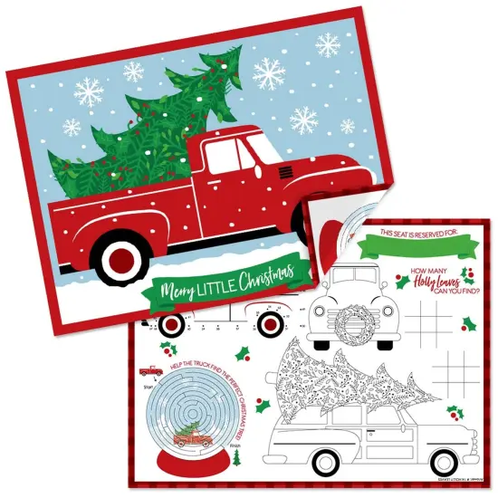 Big Dot of Happiness Merry Little Christmas Tree - Paper Red Truck and Car Christmas Party Coloring Sheets - Activity Placemats - Set of 16 {1}