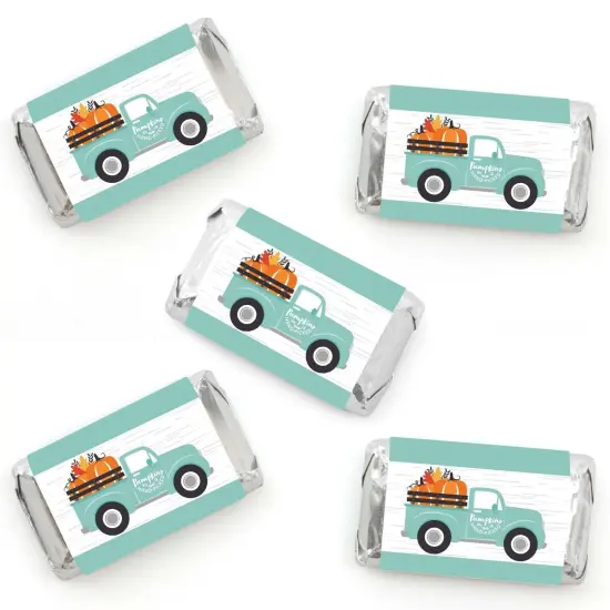 Big Dot of Happiness Happy Fall Truck - Mini Candy Bar Wrapper Stickers - Harvest Pumpkin Party Small Favors - 40 Count {1}