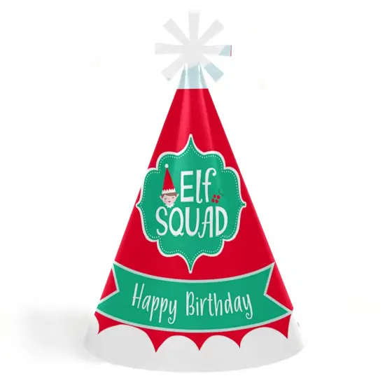 Big Dot of Happiness Elf Squad - Cone Happy Birthday Party Hats for Kids and Adults - Set of 8 (Standard Size) {1}