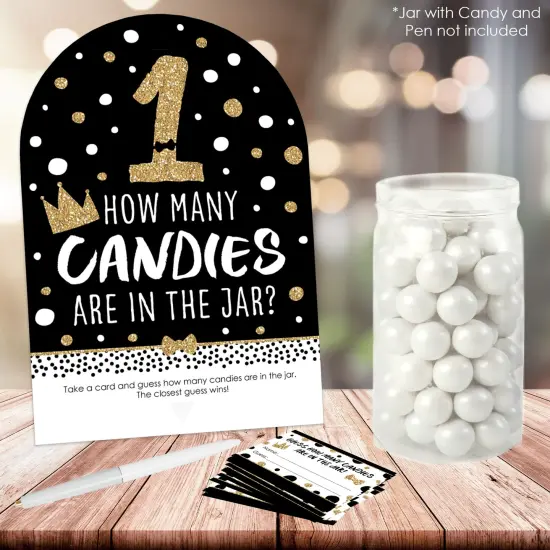 Big Dot of Happiness 1st Birthday Little Mr. Onederful - How Many Candies Boy First Birthday Party Game - 1 Stand and 40 Cards - Candy Guessing Game {3}
