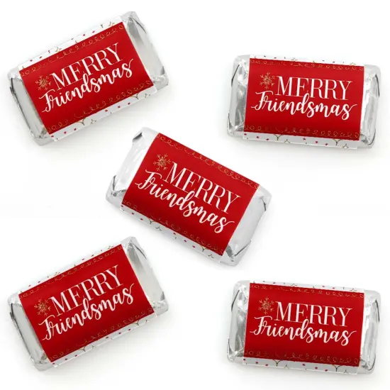 Big Dot of Happiness Red and Gold Friendsmas - Mini Candy Bar Wrapper Stickers - Friends Christmas Party Small Favors - 40 Count {1}
