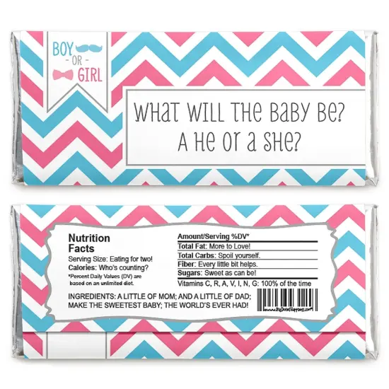 Big Dot of Happiness Chevron Gender Reveal - Candy Bar Wrappers Baby Shower or Gender Reveal Party Favors - Set of 24 {3}