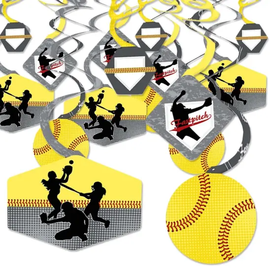 Big Dot of Happiness Grand Slam - Fastpitch Softball - Birthday Party or Baby Shower Hanging Decor - Party Decoration Swirls - Set of 40 {1}