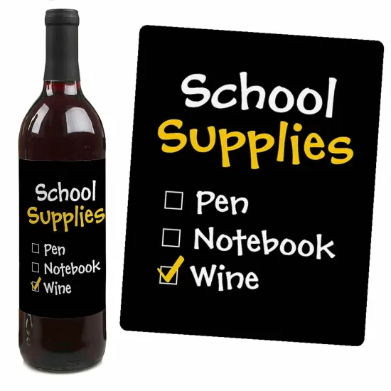 Big Dot of Happiness Best Teacher Gift - Teacher Appreciation First and Last Day of School or Christmas Gift - Wine Bottle Label Stickers - Set of 4 {4}