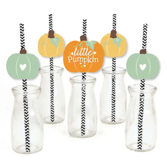 Big Dot of Happiness Little Pumpkin - Paper Straw Decor - Fall Birthday Party or Baby Shower Striped Decorative Straws - Set of 24 {1}