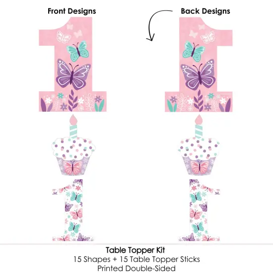 Big Dot of Happiness 1st Birthday Beautiful Butterfly - Floral First Birthday Party Centerpiece Sticks - Table Toppers - Set of 15 {6}