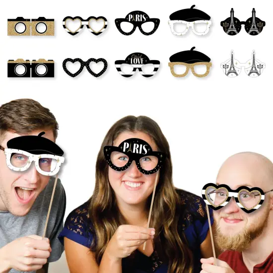Big Dot of Happiness Stars Over Paris Glasses - Paper Card Stock Parisian Themed Party Photo Booth Props Kit - 10 Count {3}