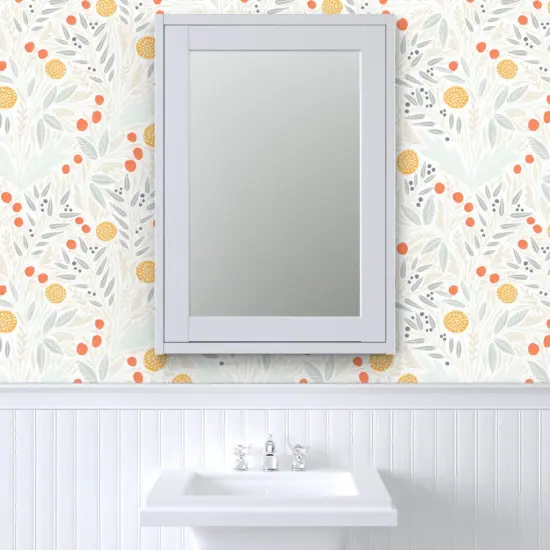 Pre-Pasted Wallpaper 2FT Wide Soft Pastel Floral Modern Whimsical Herbalism Dandelion Eucalyptus Botanical Garden Custom Pre-pasted Wallpaper by Spoonflower {6}