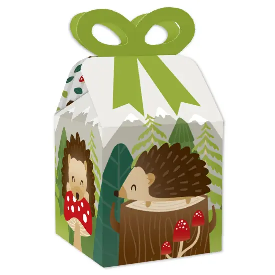 Big Dot of Happiness Forest Hedgehogs - Square Favor Gift Boxes - Woodland Birthday Party or Baby Shower Bow Boxes - Set of 12 {1}