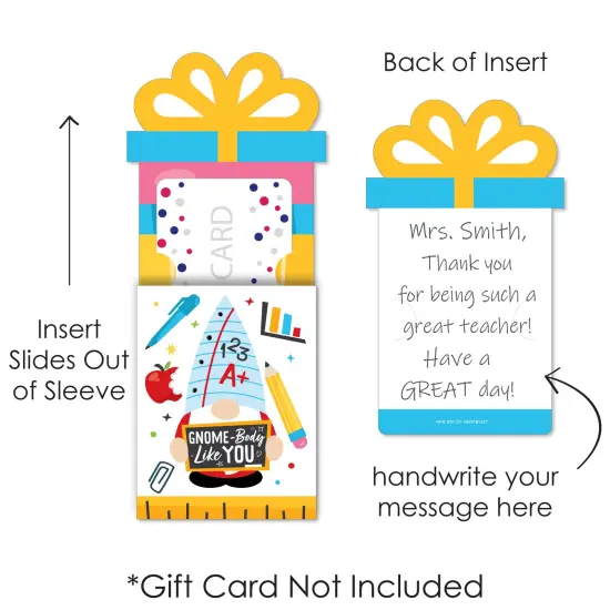 Big Dot of Happiness School Gnomes - Teacher and Classroom Decorations Money and Gift Card Sleeves - Nifty Gifty Card Holders - Set of 8 {7}