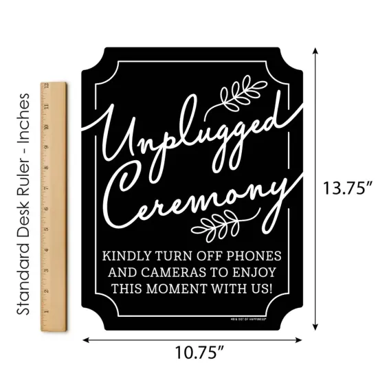 Big Dot of Happiness Black Unplugged Ceremony Sign - No Cell Phone Wedding Decor - Printed on Sturdy Plastic - 10.5 x 13.75" Sign with Stand - 1 Piece {7}